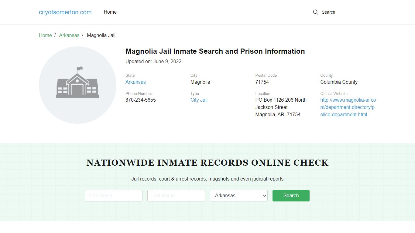 Magnolia Jail Inmate Search and Prison Information