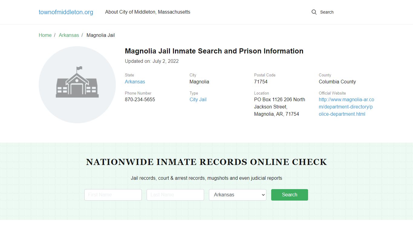 Magnolia Jail Inmate Search and Prison Information