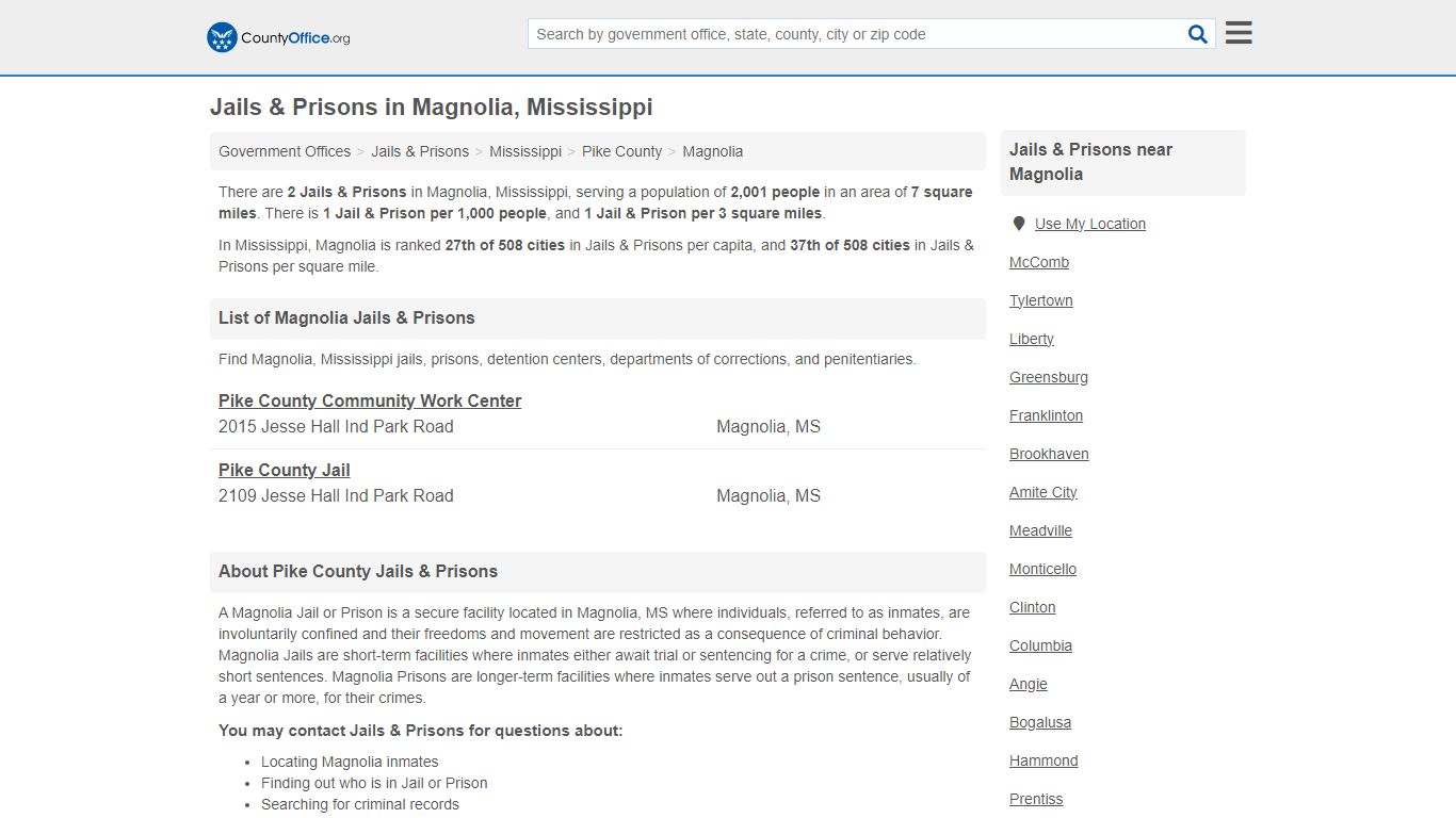 Jails & Prisons - Magnolia, MS (Inmate Rosters & Records)